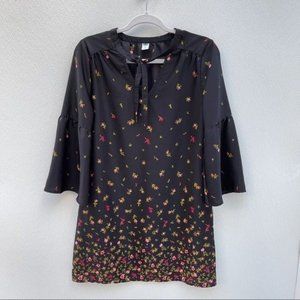 Old Navy floral tunic dress long sleeve XS black bohemian cottage core